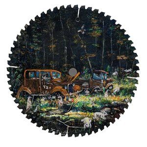 Saw Blade Paintings by T.L. Silva Model T Old Truck Animals Bald Eagle Flowers
